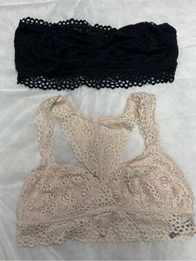 aerie Black Lace Bandeau & Blush Lace Racerback Bralette Set